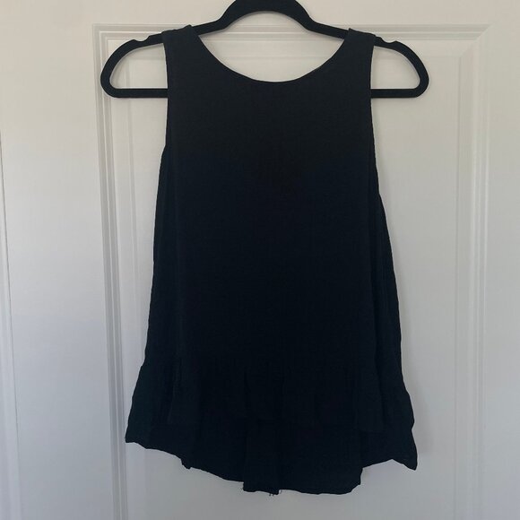 Mango Black Peplum Blouse – Size XS, Crew Neck, Loose Fit, Elegant Casual - Picture 1 of 9